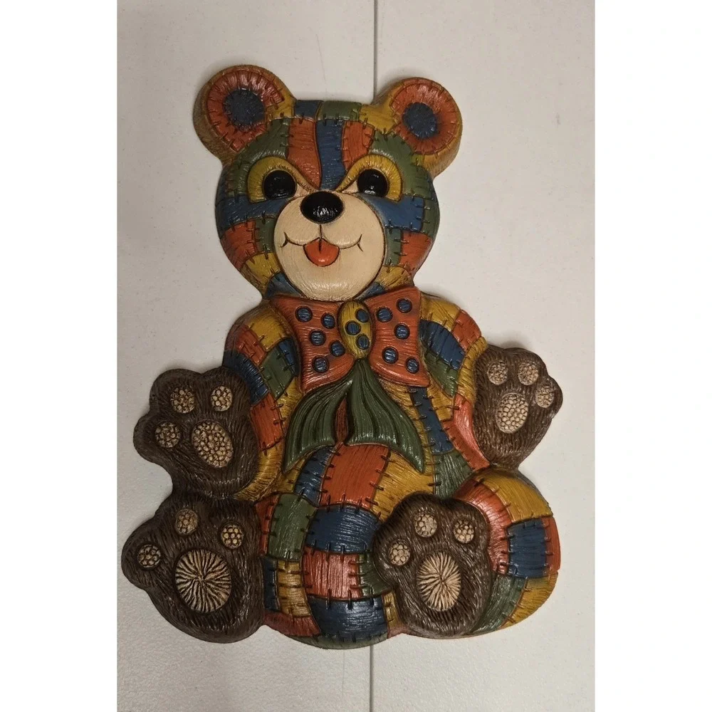 Vintage Patchwork Bear‎ & Rocking Horse Wall Plaques 80s Nursery Decor SetFoam